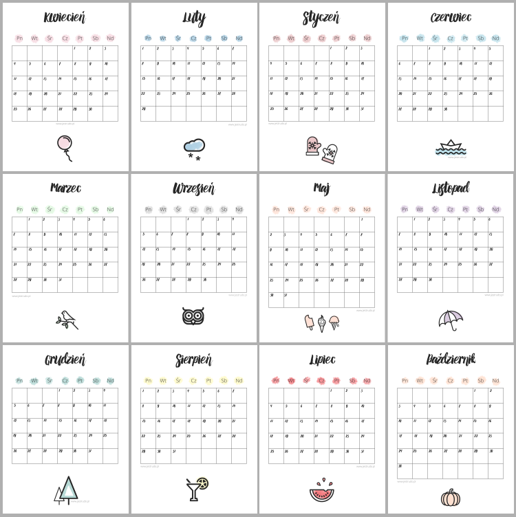 kalendarz 2016 do druku w formacie PDF